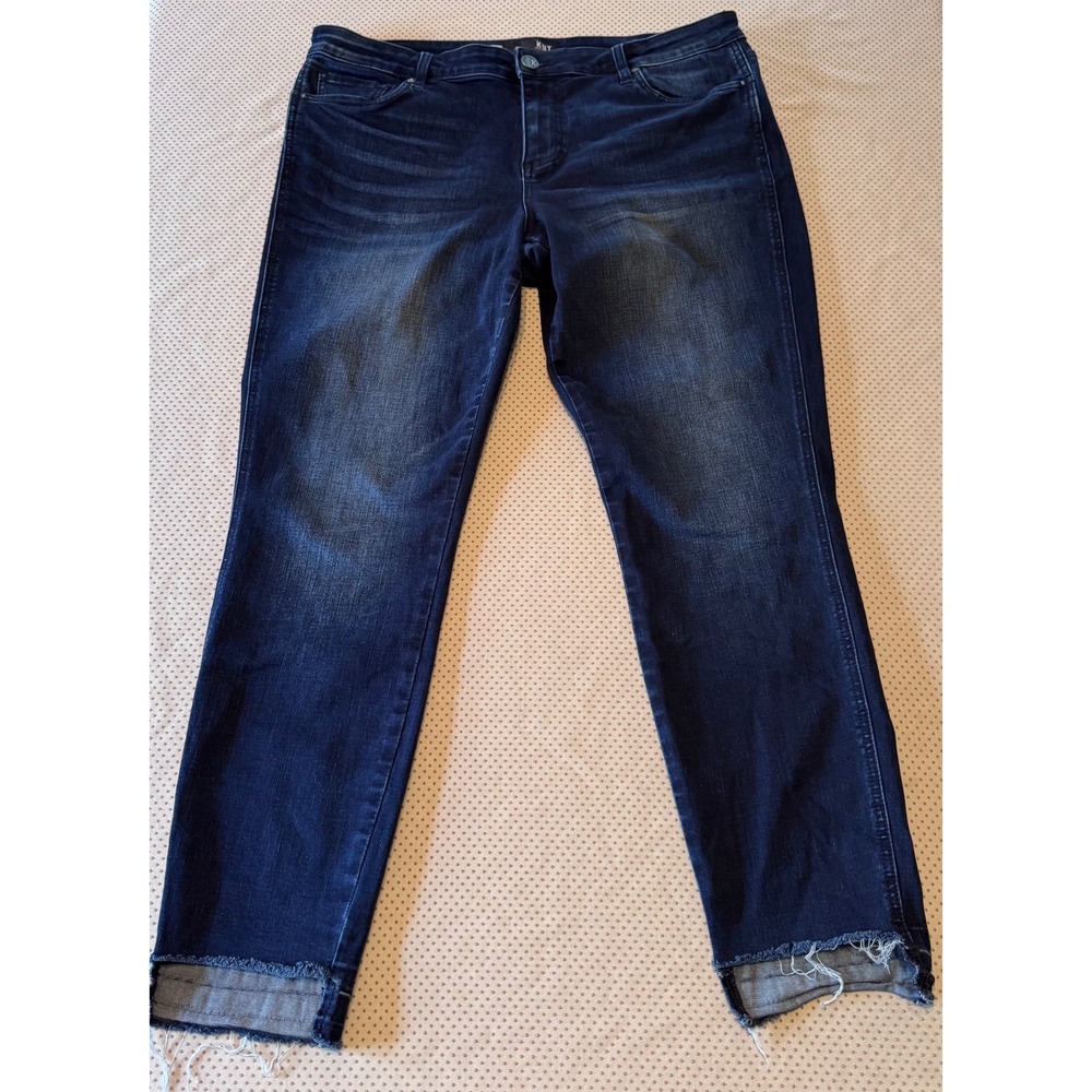 Kut from the Kloth Donna Ankle Skinny Jeans Dark Wash Raw Hem Size 14 Womens